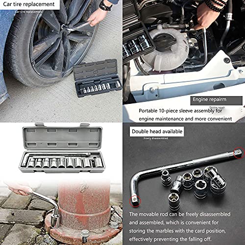 Mawson 10 pcs Tool Kit Set/Precise Sleeve Wrench Hand Tool 1/2inch Drive Metric Socket Set for Automobile Repair (Grey, 10-Pieces),Multi,10 PCS SOCKET SET(10PCS2021) - Image 4