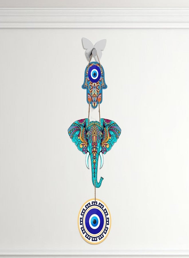 DALUCI Elephant Wooden Wall Hanging for Home Decoration Items | Hamsa Hand Wall Art for Living Room | Modern Decorative Door Accent & Wall Decor Items for Home Decor (Elephant) - Image 4