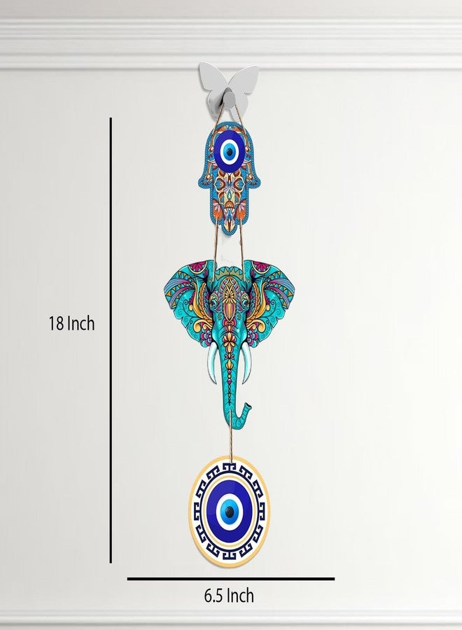 DALUCI Elephant Wooden Wall Hanging for Home Decoration Items | Hamsa Hand Wall Art for Living Room | Modern Decorative Door Accent & Wall Decor Items for Home Decor (Elephant) - Image 2
