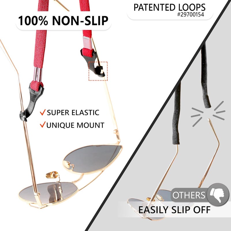 SIGONNA Eye Glasses String Holder Strap - Eyeglass Straps Cords for Men Women - Eyeglass Holders Around Neck - Sunglasses String Chain Lanyard Retainer - 2 Pcs (Black Red) - Image 3