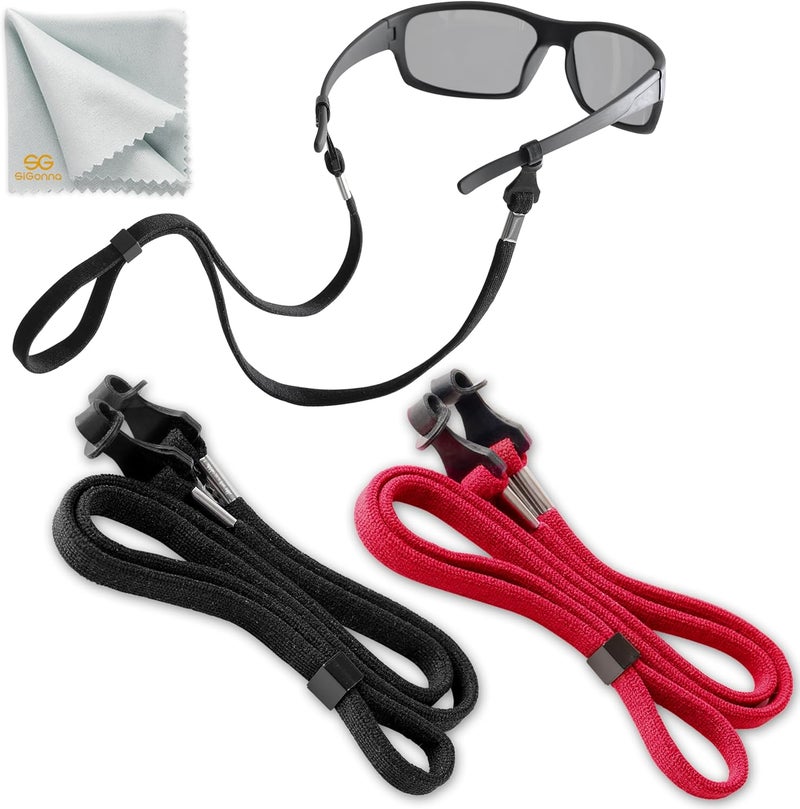 SIGONNA Eye Glasses String Holder Strap - Eyeglass Straps Cords for Men Women - Eyeglass Holders Around Neck - Sunglasses String Chain Lanyard Retainer - 2 Pcs (Black Red) - Image 1