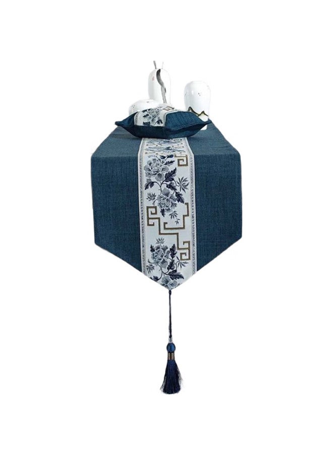 Avivi Aiwei Table Runner, Chinese-Style Tablecloth, Coffee Table Cloth, Long Tea Mat, Tea Table Fabric, Dining Table Mat, 33*180, National Color Radiance, Blue - Image 1