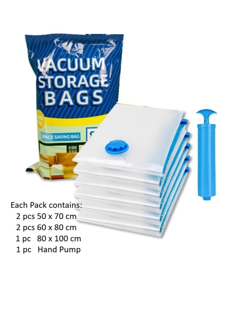 Vacuum Storage Bags, Save 80% Space, Pack of 5 + Hand pump - Image 1