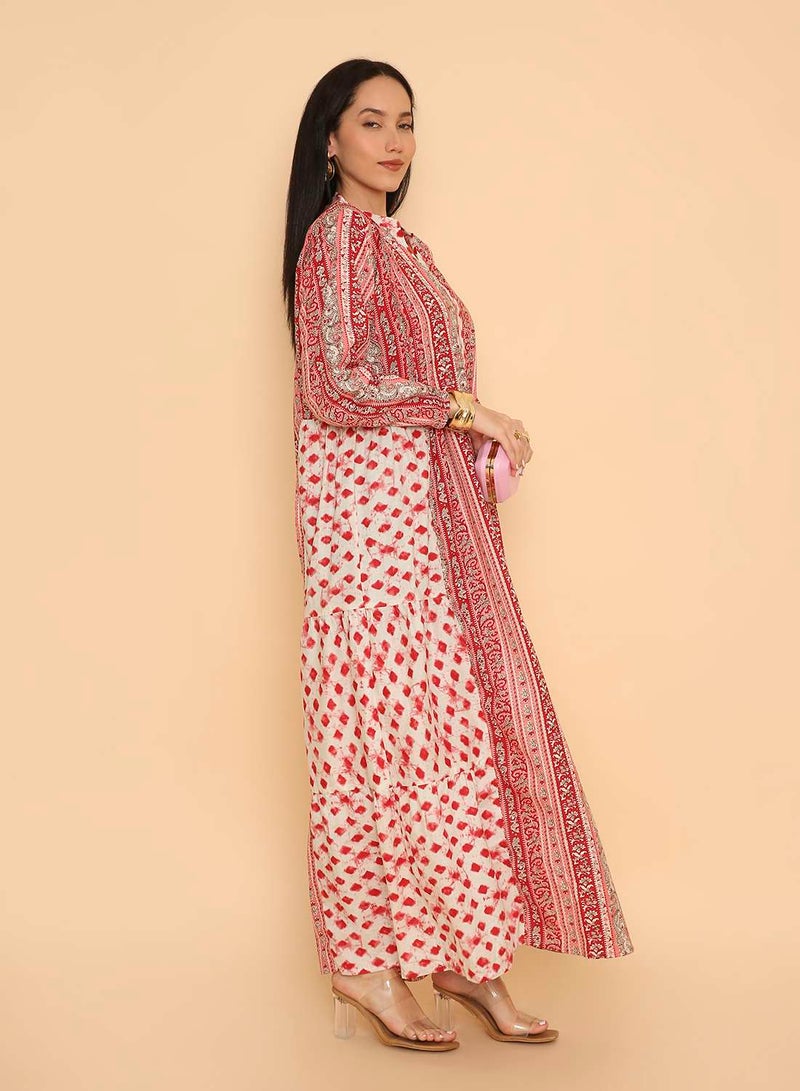 HANA & SARA Long elegant printed arabic jalabiya dress for women - Image 4
