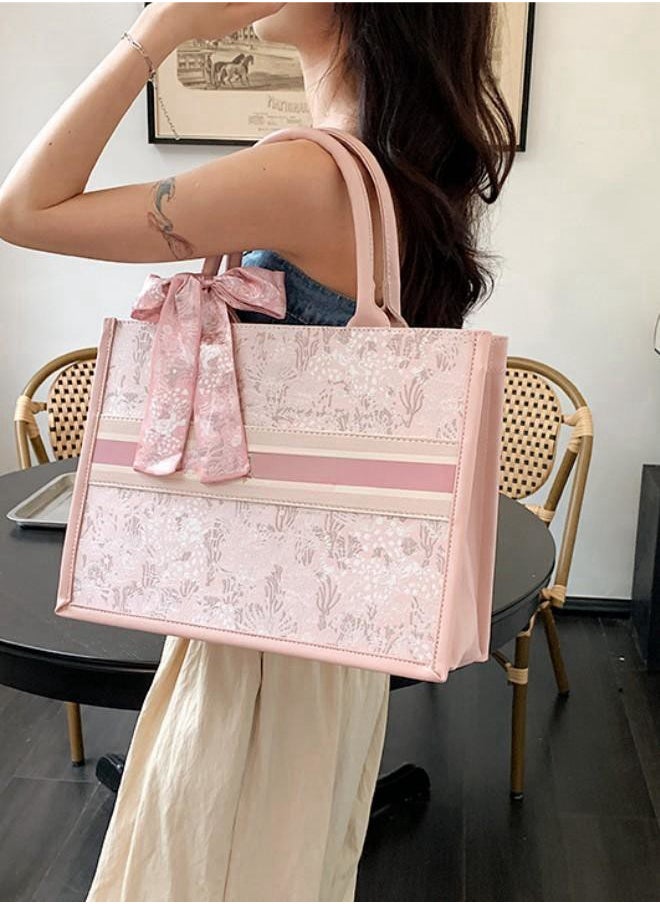 WAOKN - Women's Large-capacity Embroidered Shoulder Bag, Ladies New Versatile Armpit Bag, Handbag Tote Bag, Beach Vacation Carrying Bag Gift Bag for College Students and Youth (Pink) - Image 1