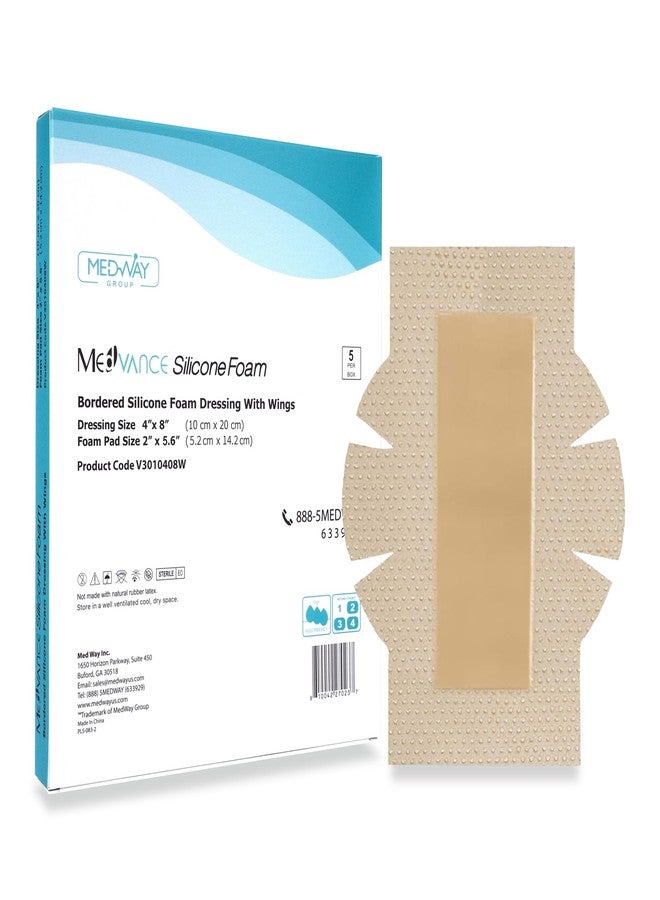 MedVanceTM Silicone - Bordered Silicone Adhesive Foam Dressing (4x8 Inch w/Wings, 5, Count) - Image 1