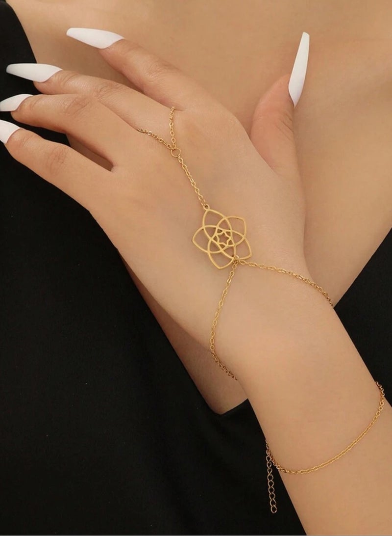 Jewelry 4You Elegant Stainless Steel Bracelet With Connected Ring For Women - Image 1