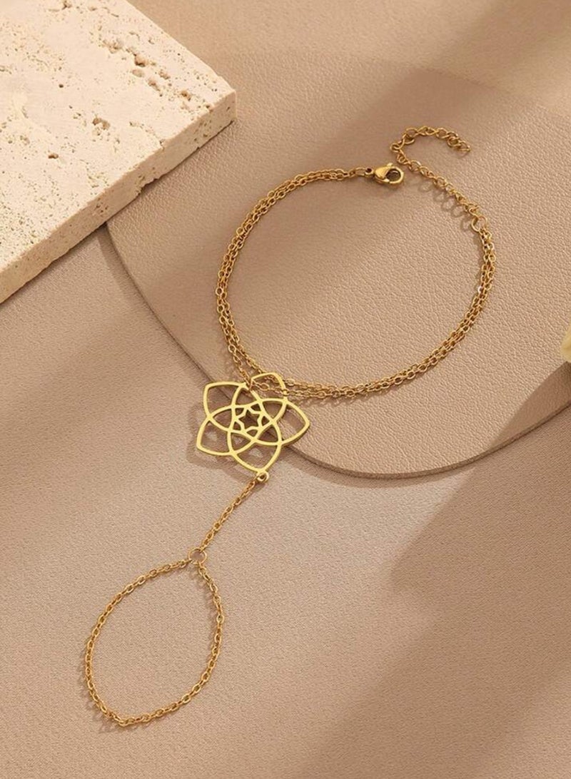 Jewelry 4You Elegant Stainless Steel Bracelet With Connected Ring For Women - Image 2