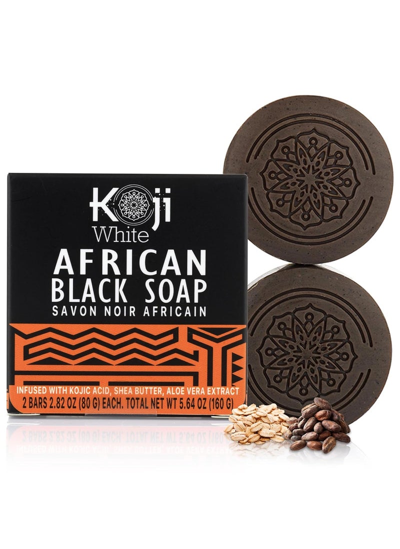 koji white - Koji White African Black Soap Bar with Kojic Acid for Exfoliating Body Wash  Face Exfoliating Soap  Face Moisturizer with Shea Butter Aloe Vera Coconut Oil  Vegan ParabenFree 282oz 2 Bars - Image 1