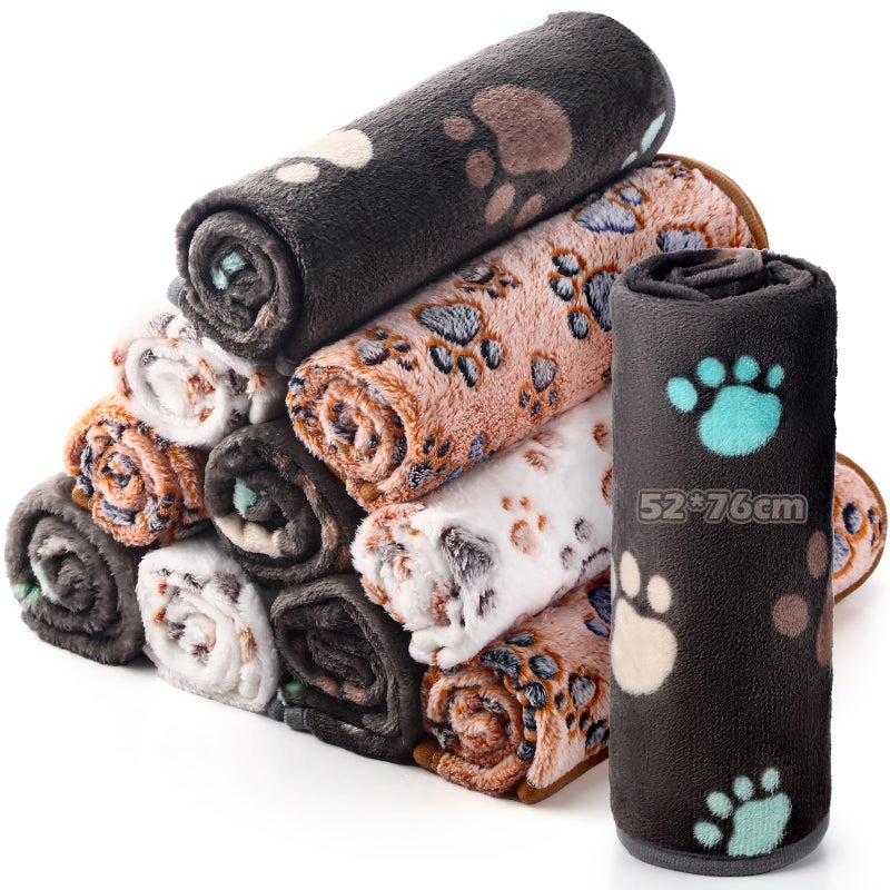Tegeme 12 Pcs Pet Blankets Soft Fluffy Fleece Dog Cat Warm Paw Print Pattern Blankets Flannel Throw for Pets Dog Puppy Cat(30 x 20 Inch,Dark Gray, White, Camel) - Image 1