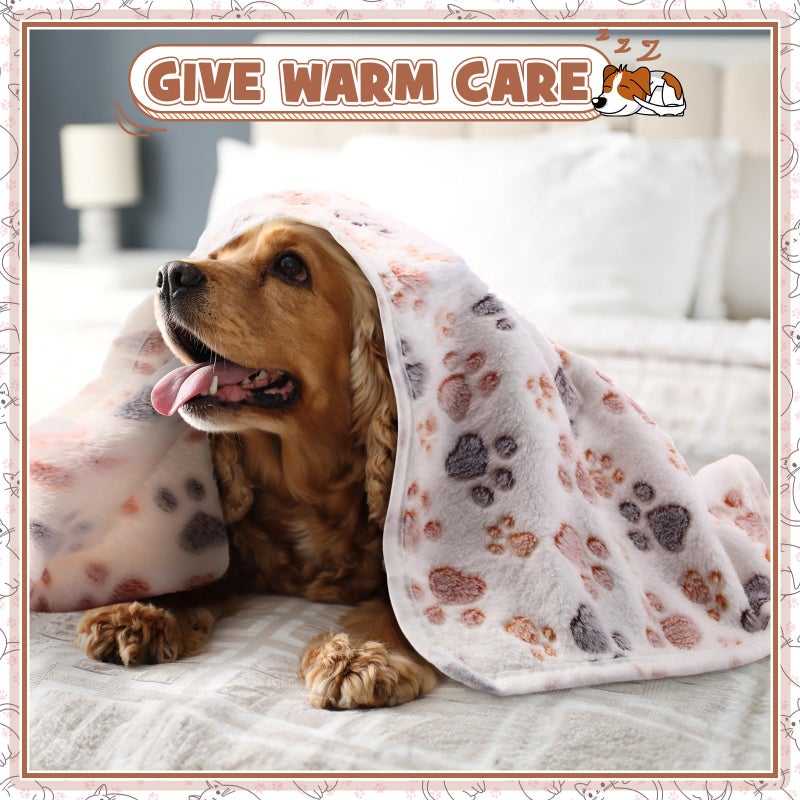 Tegeme 12 Pcs Pet Blankets Soft Fluffy Fleece Dog Cat Warm Paw Print Pattern Blankets Flannel Throw for Pets Dog Puppy Cat(30 x 20 Inch,Dark Gray, White, Camel) - Image 3
