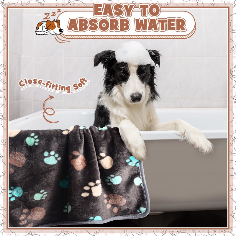 Tegeme 12 Pcs Pet Blankets Soft Fluffy Fleece Dog Cat Warm Paw Print Pattern Blankets Flannel Throw for Pets Dog Puppy Cat(30 x 20 Inch,Dark Gray, White, Camel) - Image 4
