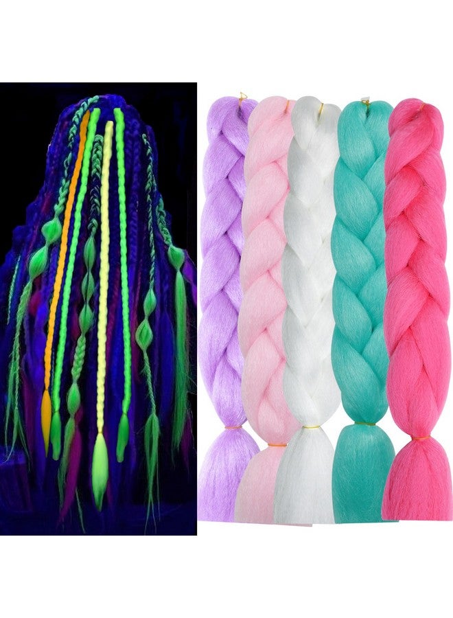Ms Aloe S Aloe Glowing Braiding Hair Colorful Braiding Hair Luminous Kanekalon Box Braids Multi Color Rainbow Braiding Hair Glow In The Dark Hair Extensions  - Image 1