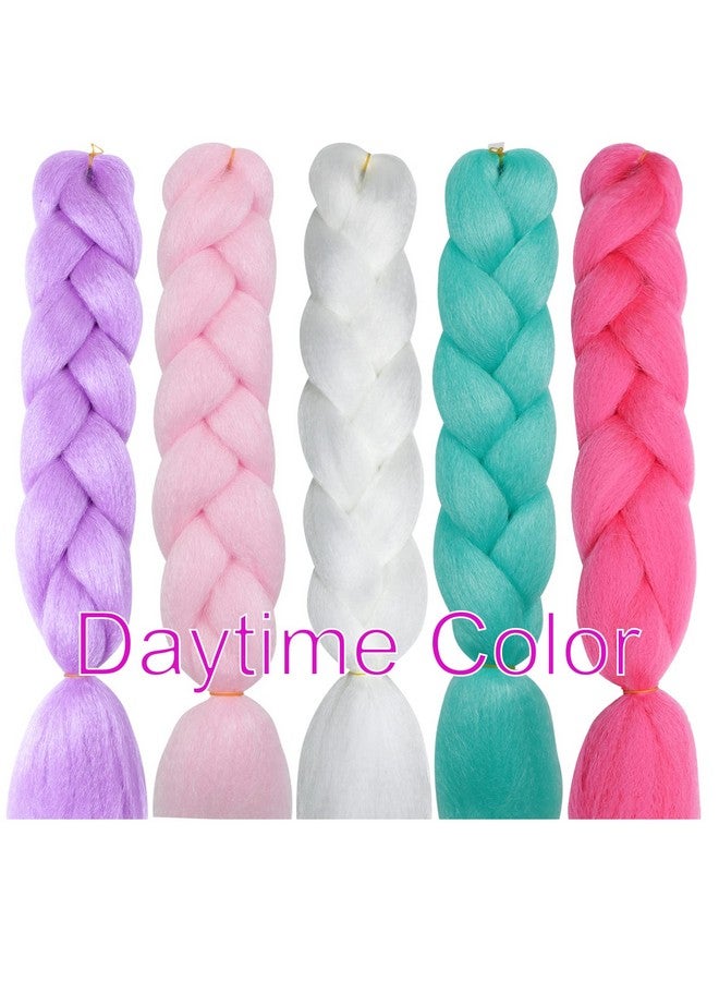 Ms Aloe S Aloe Glowing Braiding Hair Colorful Braiding Hair Luminous Kanekalon Box Braids Multi Color Rainbow Braiding Hair Glow In The Dark Hair Extensions  - Image 3