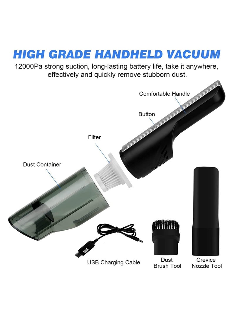 Portable Car Vacuum Cleaner High Power 12000pa Hand Vacuum Cordless Rechargeable Handheld Vacuum 4000mAh Li-ion Battery Quick Charge Mini Vacuum for Home/Car/Pet Hair Cleaning Car Seat Cleaner