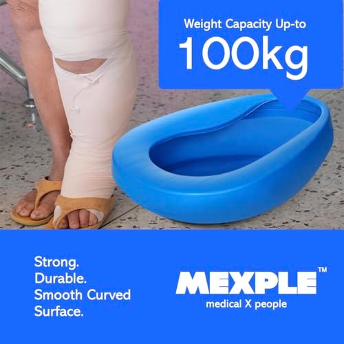 MEXPLE SpaceX1 Bedpan for Elderly Men & Women | Durable & Heavy Duty PP Material | Nonstick Surface & Easy to Clean | For Hospital, Home Bedridden Adult Patient - Blue (1000ML) - Image 3