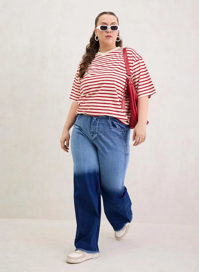 SASSAFRAS Sassafras Plus Size Red Striped T-Shirt