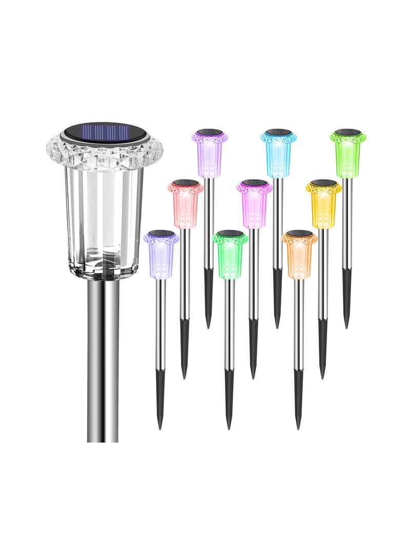 10PCS Solar Outdoor Pathway Lights, (Color Changing) Waterproof Solar Lights Stainless Steel Solar Stake Lights Rustproof Solar Stake Lights for Garden Yard Path Walkway Driveway Patio Lawn Decor - Image 1