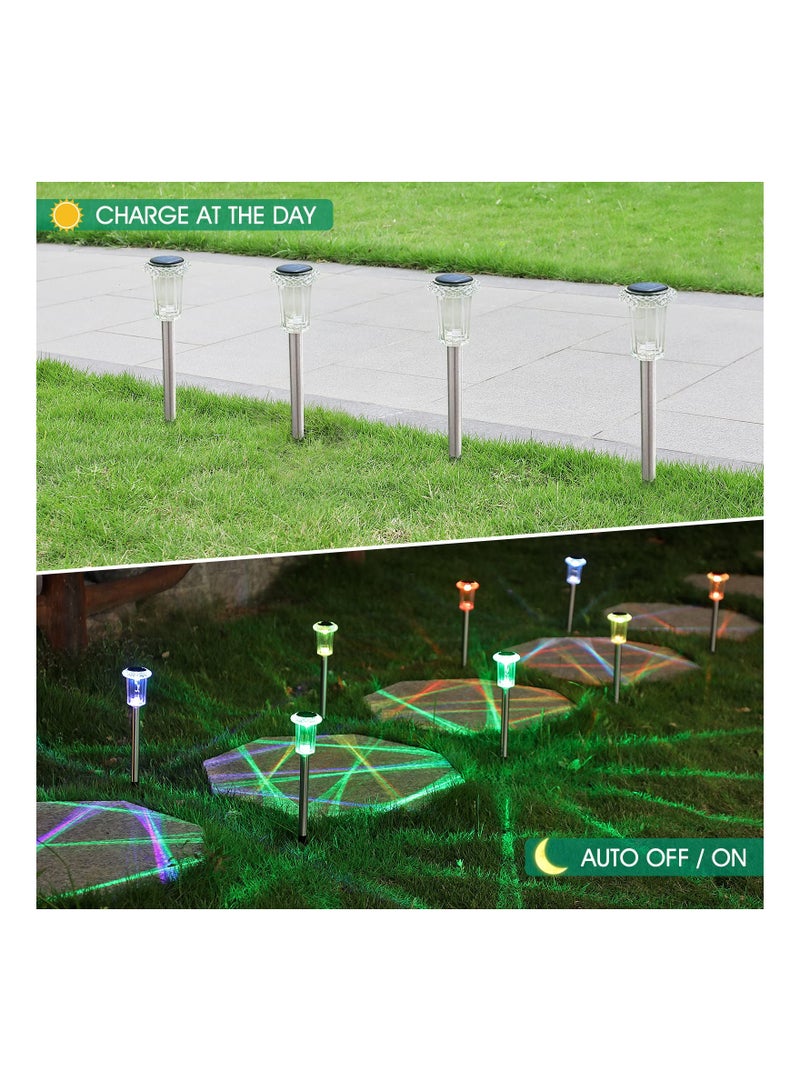 10PCS Solar Outdoor Pathway Lights, (Color Changing) Waterproof Solar Lights Stainless Steel Solar Stake Lights Rustproof Solar Stake Lights for Garden Yard Path Walkway Driveway Patio Lawn Decor - Image 3