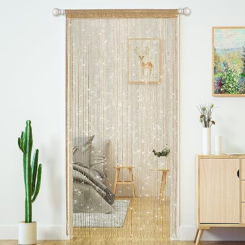 4 Pcs String Curtains for Doorways Glitter Beaded Curtains Door Sparkle Beads Curtain Open Closet Laundry Hanging Hippie Glisten Beads Window Girls Panel Champagne 3979 in