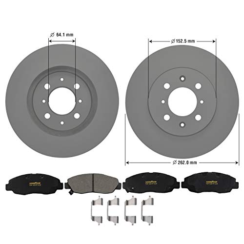Goodyear Brakes PRK58764F | Front Premium Brake Kit with Pair (2) of AntiOx Coated Brake Rotors and Ceramic Brake Pads fits Acura EL 05-97; Honda Civic 11-06, Insight 14-10 - Image 2