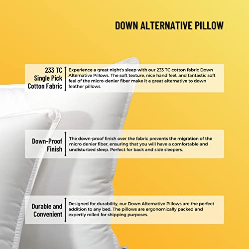 bien LIVING Extra Soft Down Alternative Pillow, 233 TC 100% Cotton Fabric with Down Proof Finish, Sleeping Pillow, 17 X 27 Inch, White (Pillow Set of 2) - Image 5