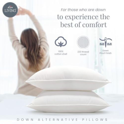 bien LIVING Extra Soft Down Alternative Pillow, 233 TC 100% Cotton Fabric with Down Proof Finish, Sleeping Pillow, 17 X 27 Inch, White (Pillow Set of 2) - Image 4