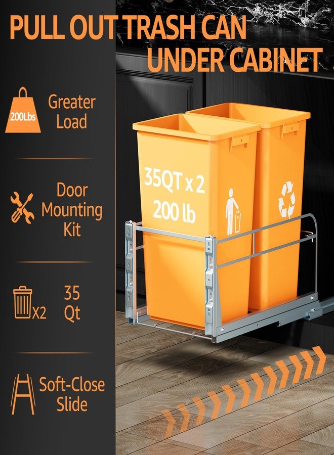 RUNMI Double Pull Out Trash Can Under Cabinet with Door Mounting Kit,Under Sink Trash Can for Kitchen with Soft-Close Slides, Not Included Can - Image 4