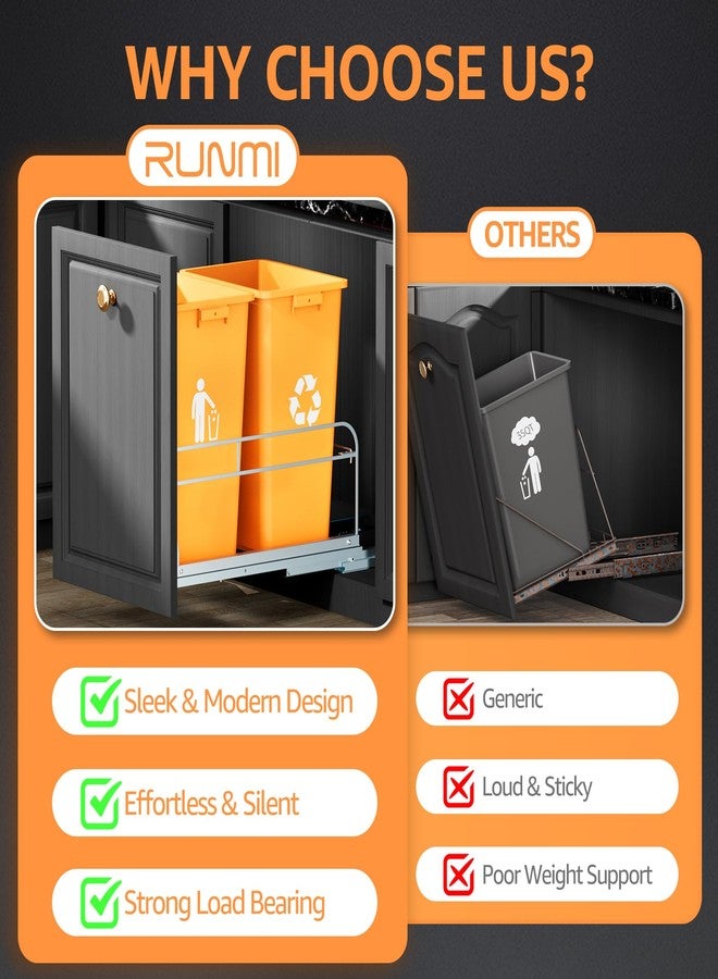 RUNMI Double Pull Out Trash Can Under Cabinet with Door Mounting Kit,Under Sink Trash Can for Kitchen with Soft-Close Slides, Not Included Can - Image 5