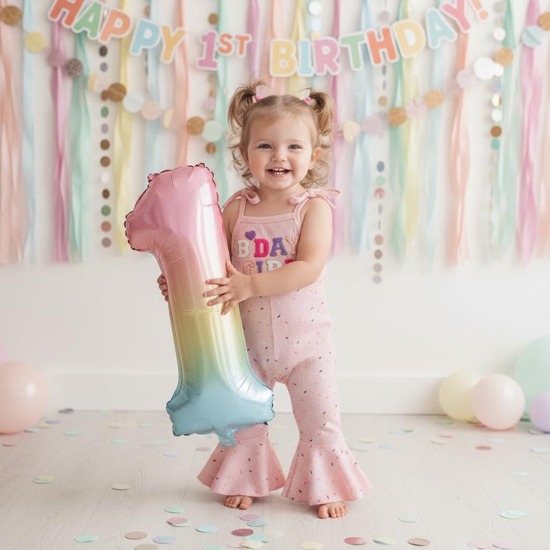 Socutebabe First 2nd 3rd 4th 5th Birthday Outfit Girl B Day Jumpsuit Toddler Halter Romper Bell Bottoms Outfits For Girls (B Day Girl Donut Pink, 3-4T) - Image 3
