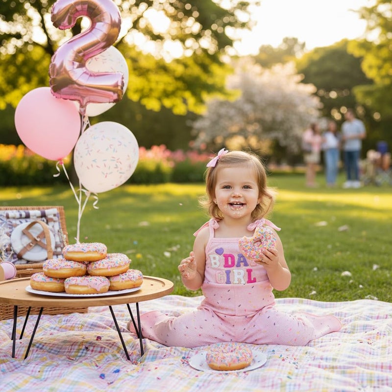Socutebabe First 2nd 3rd 4th 5th Birthday Outfit Girl B Day Jumpsuit Toddler Halter Romper Bell Bottoms Outfits For Girls (B Day Girl Donut Pink, 3-4T) - Image 4