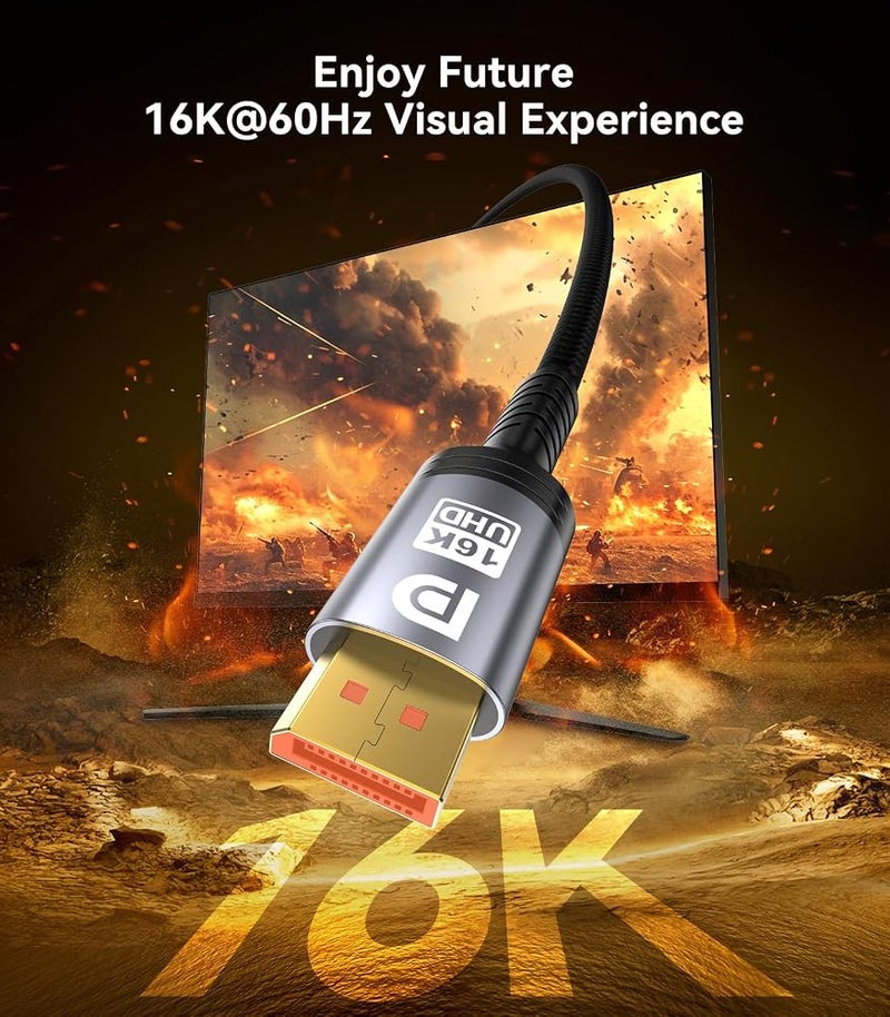 كابل DisplayPort من Sniokco بسرعة 80 جيجابت في الثانية، طول 4.5 متر، دعم لدقة 16K@60Hz و8K@240Hz، كما يدعم دقة 4K@540Hz و360Hz و240Hz، متوافق مع تقنيات HDR وHDCP 2.3 وDSC وFreeSync وG-Sync. مناسب لشاشات المراقبة وكروت الرسوميات RTX 5090 و40 - Image 1