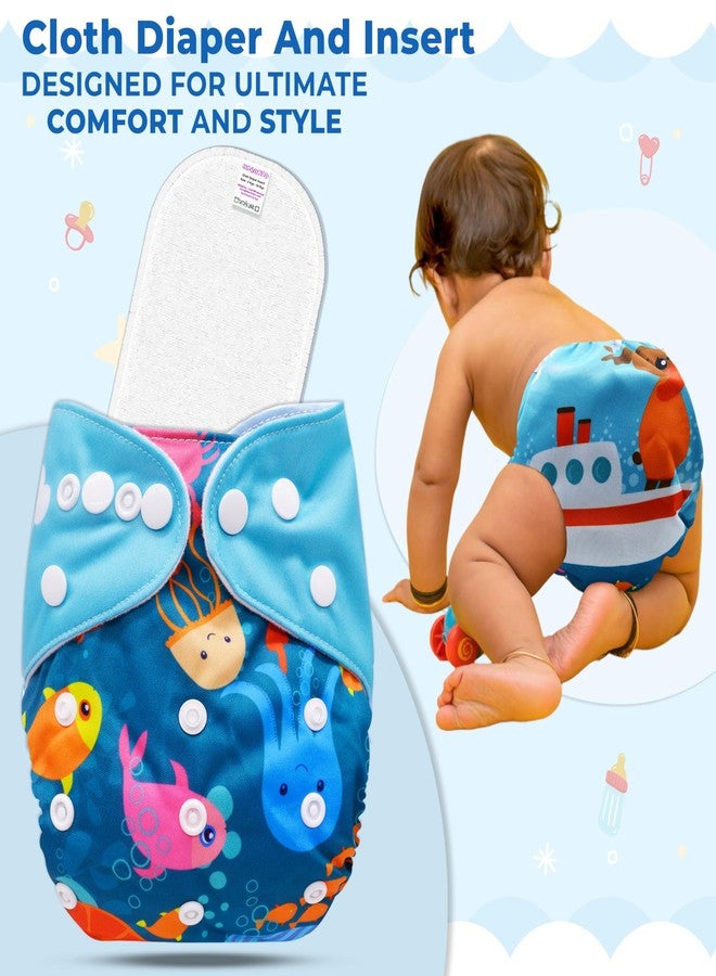 Bembika A Plus Printed Cloth Diaper with 3-Layer Micro Fiber Inserts for Babies Washable & Reusable Cloth Nappies for Baby Leakproof and Wetfree Adjustable Cloth Diapers -(BE2738) - Image 2