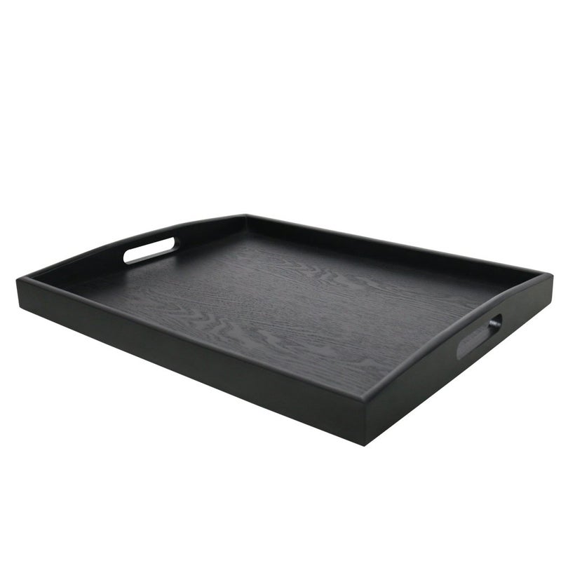 Wooden Serving Tray Large Black Wood Rectangle Food Breakfast Tray With Handles Large