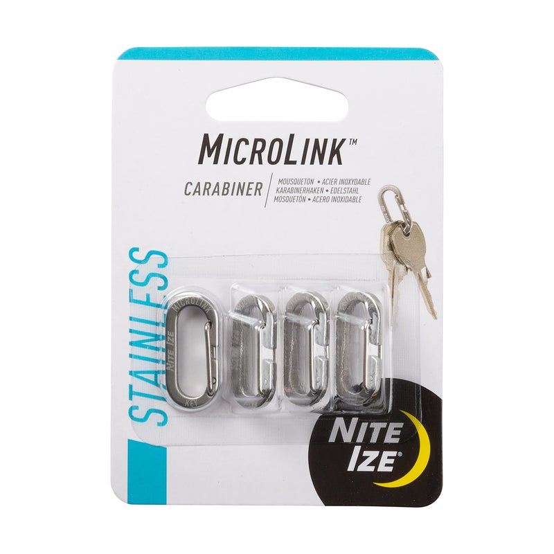 Nite Ize MicroLink Carabiner, Stainless Steel Mini Key Rings for Keys Fobs MultiTools and More, 4 Pack - Image 1