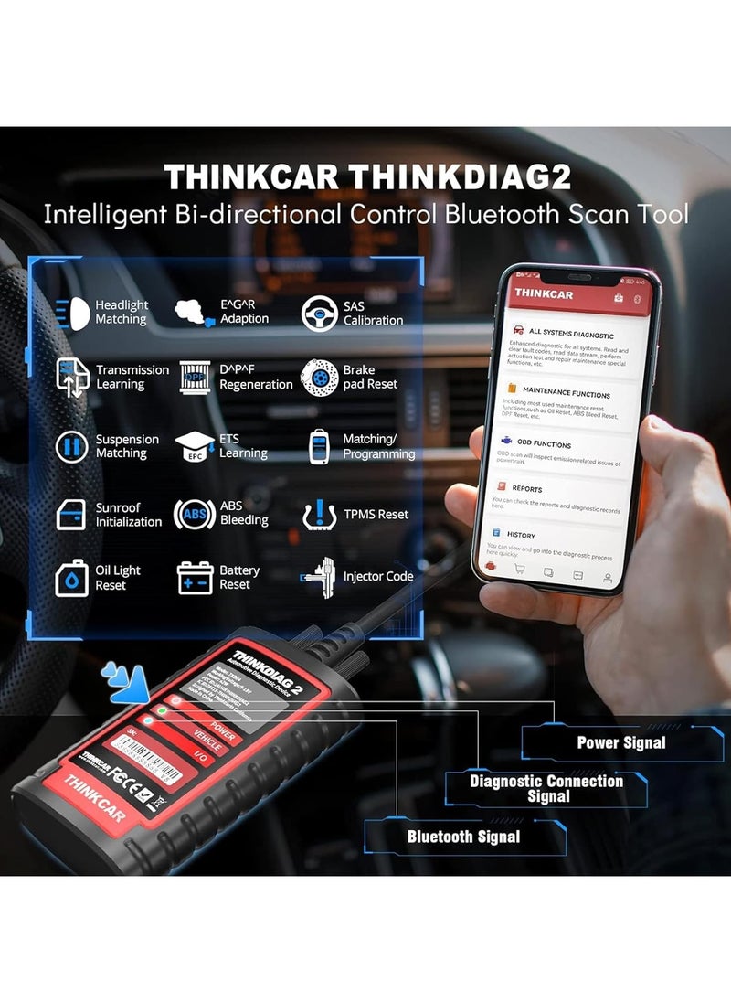 THINKCAR - Thinkdiag2 Full Version All System Obd2 Diagnostic Scanner, Bluetooth Scan Tool with Can-Fd Protocol, AutoVin, Active Test, 15 Reset Functions, Ecu Coding, 1 Year Free Update - Image 1