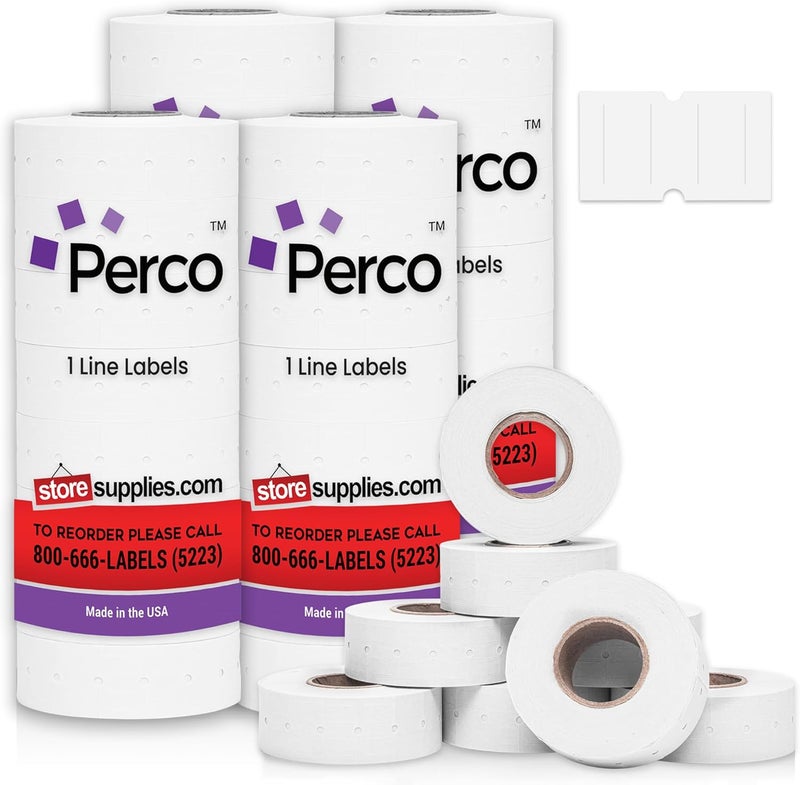 Perco 1 Line White Labels - 32 Rolls, 4 Sleeves, 32,000 Blank Price and Date Gun Labels for 1 Line Price and Date Guns - Made in USA - Image 1