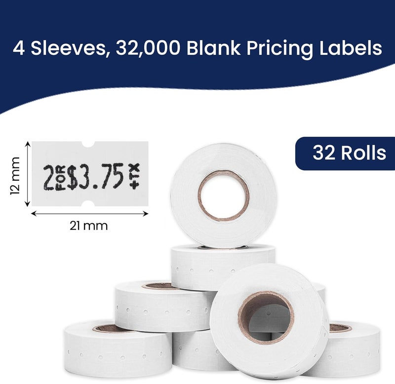 Perco 1 Line White Labels - 32 Rolls, 4 Sleeves, 32,000 Blank Price and Date Gun Labels for 1 Line Price and Date Guns - Made in USA - Image 3