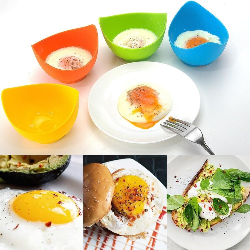 Mikim Silicone Egg Poacher Cups with Ring Standers, Nonstick Egg Poaching Cup for Stovetop Air Fryer Cooking, BPA Free, 4 Pack with Extra Oil Brush - Image 3