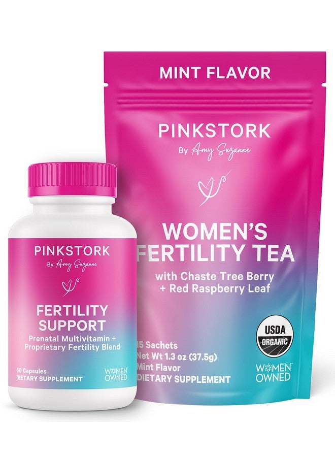Pink Stork Fertility Bundle - Conception Tea and Supplements for Women, Prenatal Vitamins with Ashwagandha, Inositol, Vitex and Folate to Help Support Hormone Balance for Women, 2 Pack - Image 1
