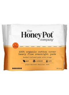 the Honey Pot company The Honey Pot Company, 100% Organic Cotton Cover Heavy Flow Overnight Pads, 16 Count  - Image 1