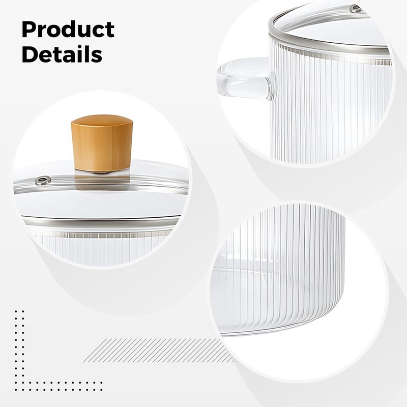 1.65 L / 55.8 Fl Oz Glass Simmering Pot with Lid, Clear Borosilicate, Stove Top, Dual Handles for Milk and Soup Cooking - Image 4