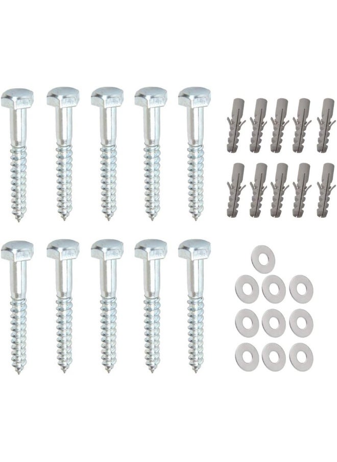 Royal Apex 10 Pcs Galvanized (G.I) Hex Head Coach Screws With Washer And Plug Woodworking For Holding Together Heavy Timber, And Concrete Working. (8Mm, Length 2 Inch) 