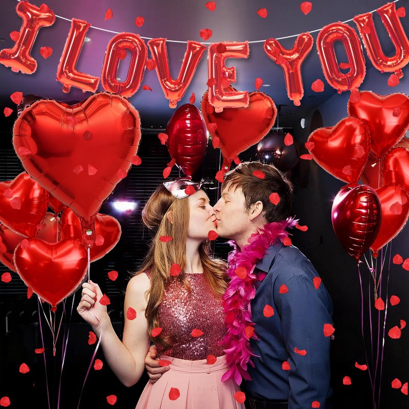 Froova I Love You Balloons Valentines Day Balloons Red Heart Love Foil Mylar Balloon 1000 Pcs Rose Petals for Wedding Anniversary Engagement Valentine Day Romantic Decorations Special Night Party - Image 5
