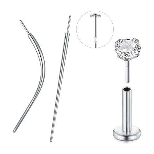 QWALIT Piercing Taper Threadless Piercing Changing Tool Piercing Taper Insertion Tool Piercing Threader Tool Flat Back Earring Applicator Tool Threadless Labret Titanium Threadless Insertion Pin 18g - Image 1