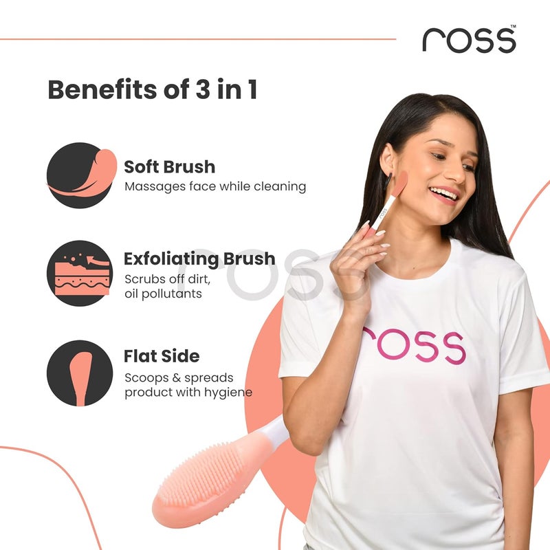 Ross Silicone Face Mask Applicator & Lip Facial Cleansing Brush Made With Ultra Hygienic Soft Silicone Bristle For Gentle Exfoliation (Peach) - Image 3