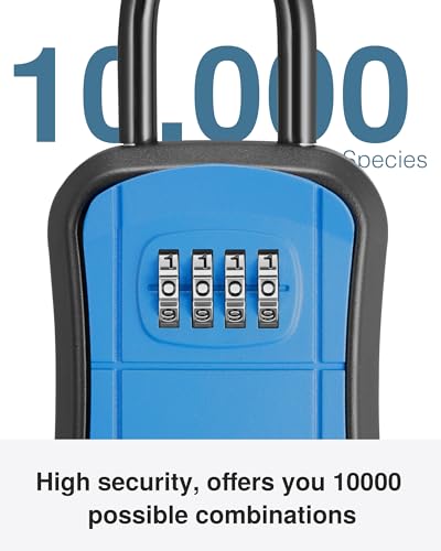 Puroma صندوق قفل المفاتيح من بوروما، صندوق قفل محمول مثبت على الحائط لتخزين المفاتيح المنزلية، صندوق أمان بقفل قابل لإعادة الضبط للمفاتيح الاحتياطية للمنزل، المكتب، الشقة (1 عبوة، أزرق) - Image 3