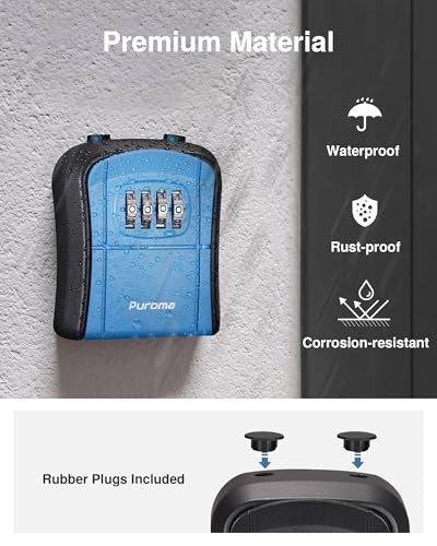 Puroma صندوق قفل المفاتيح من بوروما، صندوق قفل محمول مثبت على الحائط لتخزين المفاتيح المنزلية، صندوق أمان بقفل قابل لإعادة الضبط للمفاتيح الاحتياطية للمنزل، المكتب، الشقة (1 عبوة، أزرق) - Image 4