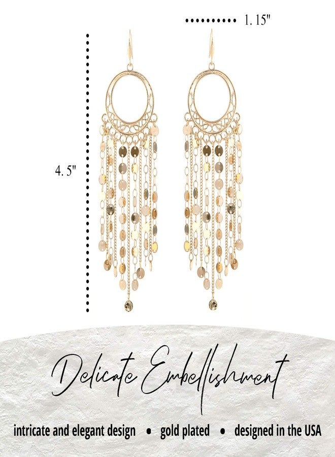 NTLX Bohemian Boho Tassel Dangle Drop Earrings for Women - Lightweight Filigree Gypsy Coin Chandelier Disc Charm Hoops - included Gift Box (Round - Gold) - Image 2