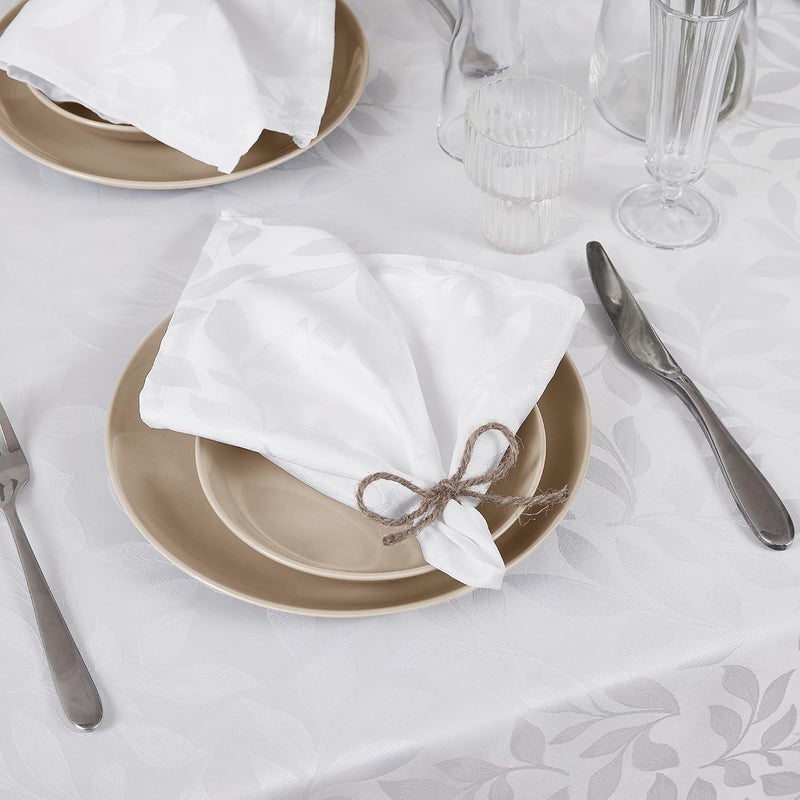 LinenZone Elegant Rectangle Leaf Tablecloth Each 60 x 104 Inch Oblong Tablecloth Come with 6 Matching Cocktail Napkins White Jacquard Tablecloth for Holiday Season Dinner Carla 60 x 104 White - Image 3